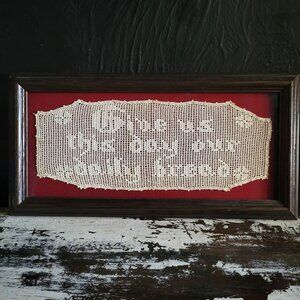 Framed Vintage Filet Crochet Wall Art "Give Us This Day Our Daily Bread" Doily